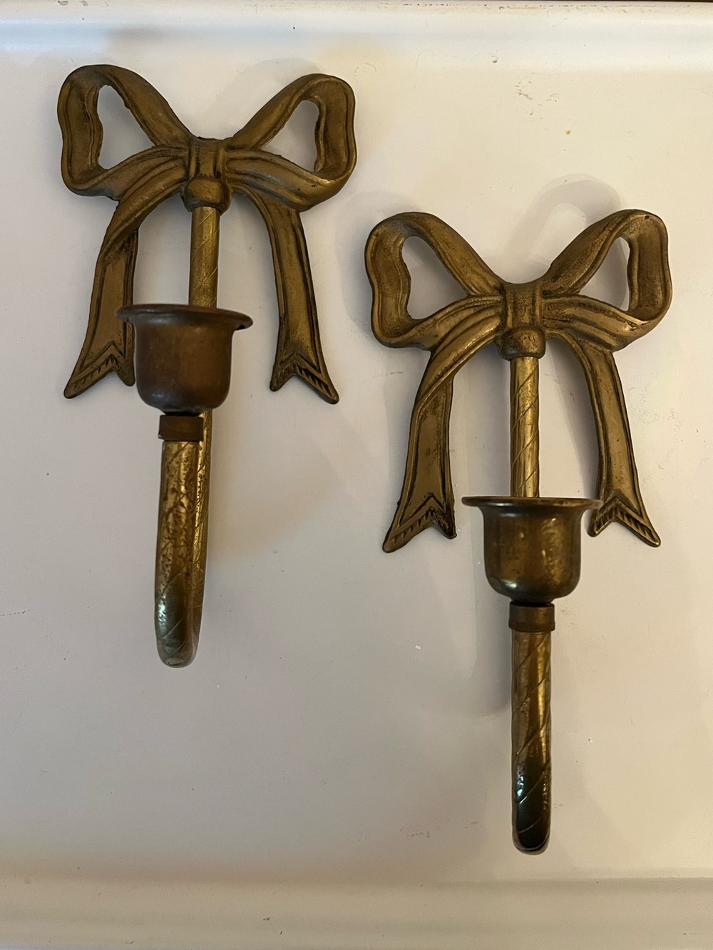 Vintage Brass Bow Wall Hanging Candle Holders